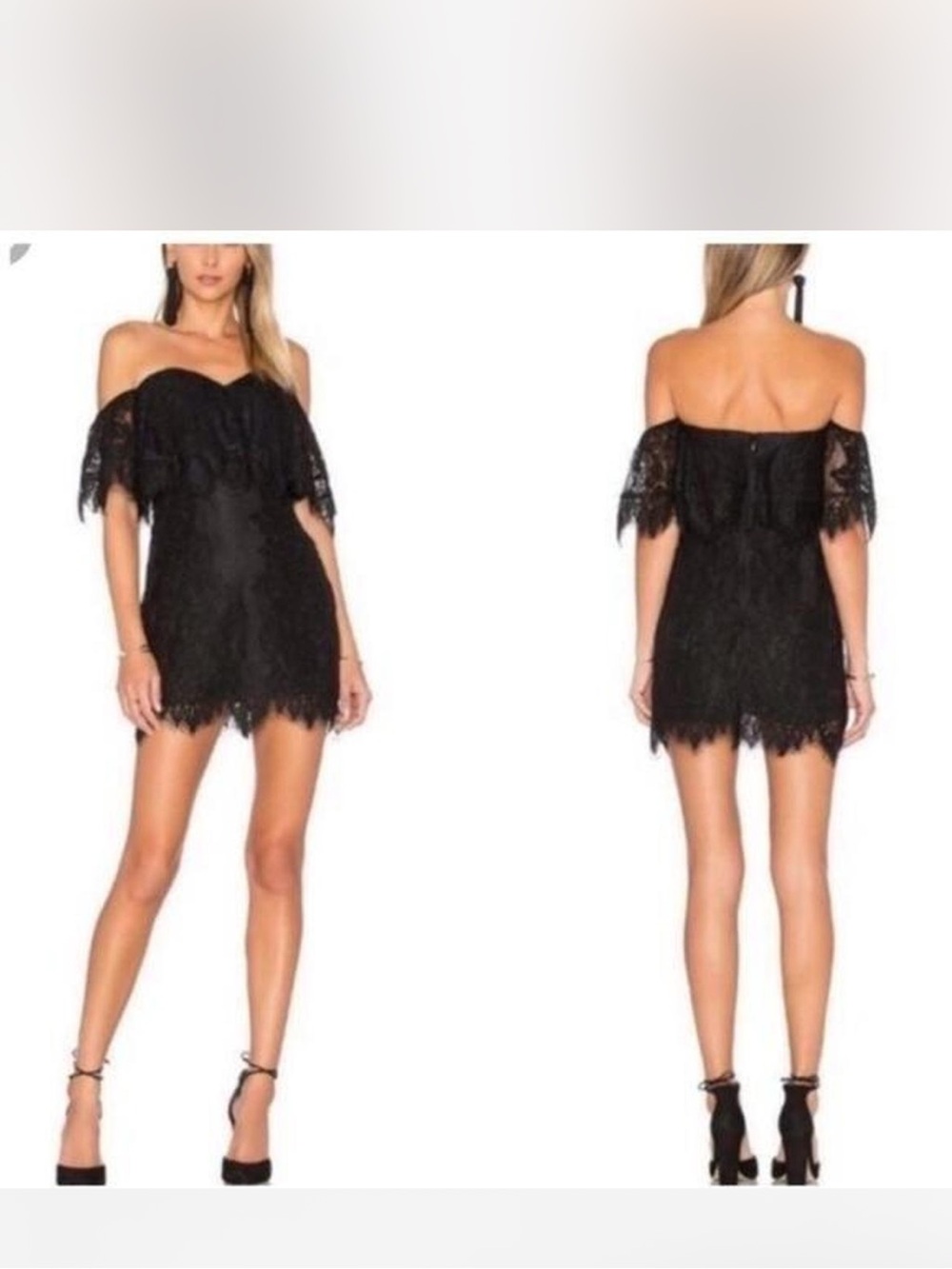 Lovers & Friends Off-Shoulder Black Lace Mini Dress